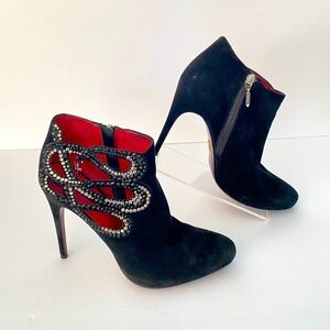 CESARE PACIOTTI black suede embellished heeled bootie size 38